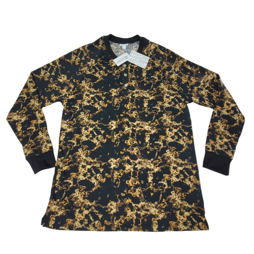 LuLaRoe Long Sleeve Top‎ Mark Mens Sz L Henley Style Shirt Black Fire/Marble NWT